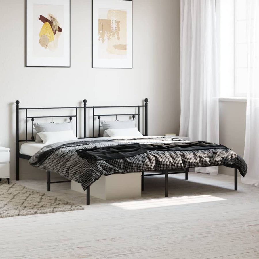 Bedframe Metaal 183 x 213 cm Zwart met hoofdbord