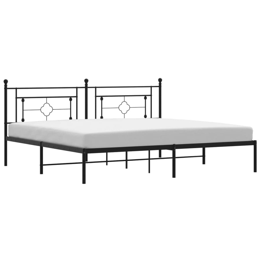 Bedframe Metaal 193 x 203 cm Zwart met hoofdbord
