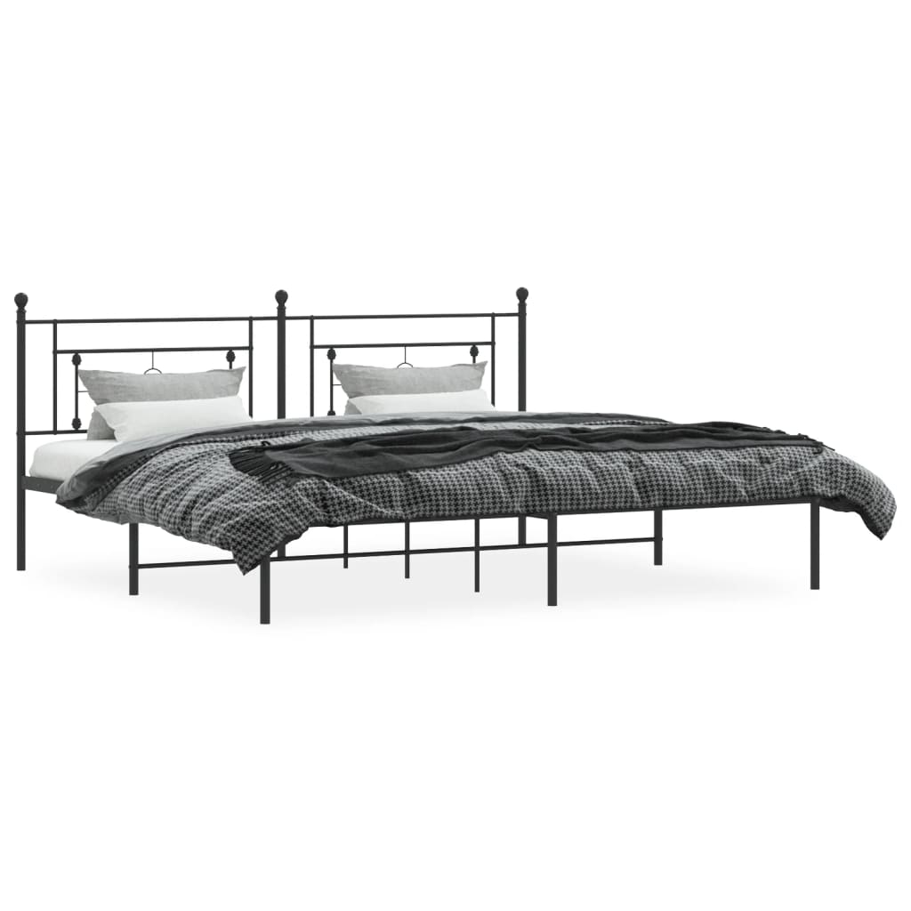 Bedframe Metaal 193 x 203 cm Zwart met hoofdbord