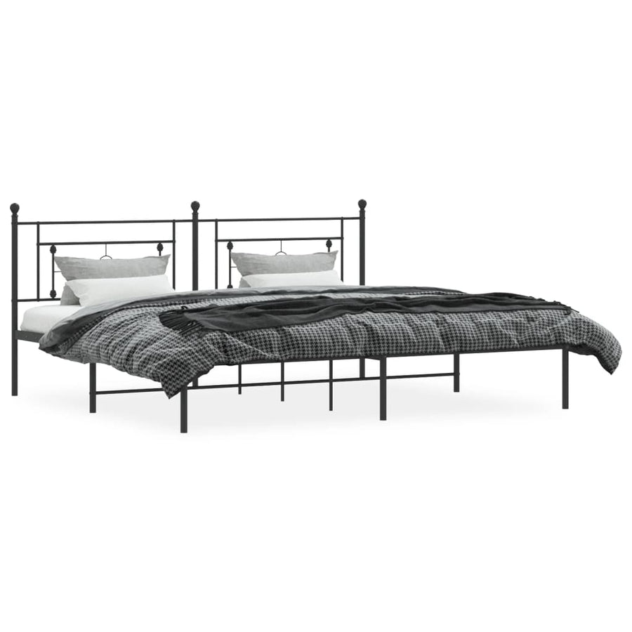 Bedframe Metaal 193 x 203 cm Zwart met hoofdbord