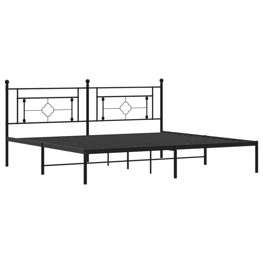Bedframe Metaal 193 x 203 cm Zwart met hoofdbord