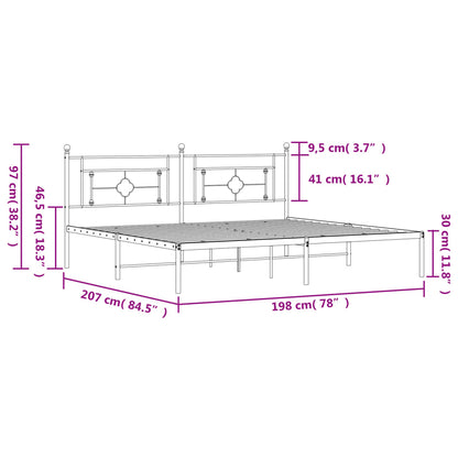 Bedframe Metaal 193 x 203 cm Zwart met hoofdbord