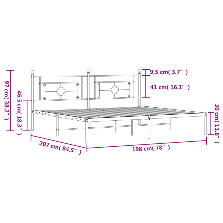 Bedframe Metaal 193 x 203 cm Zwart met hoofdbord