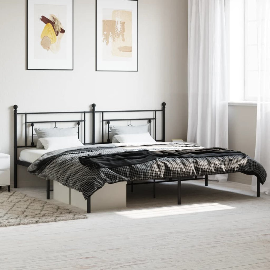 Bedframe Metaal 193 x 203 cm Zwart met hoofdbord