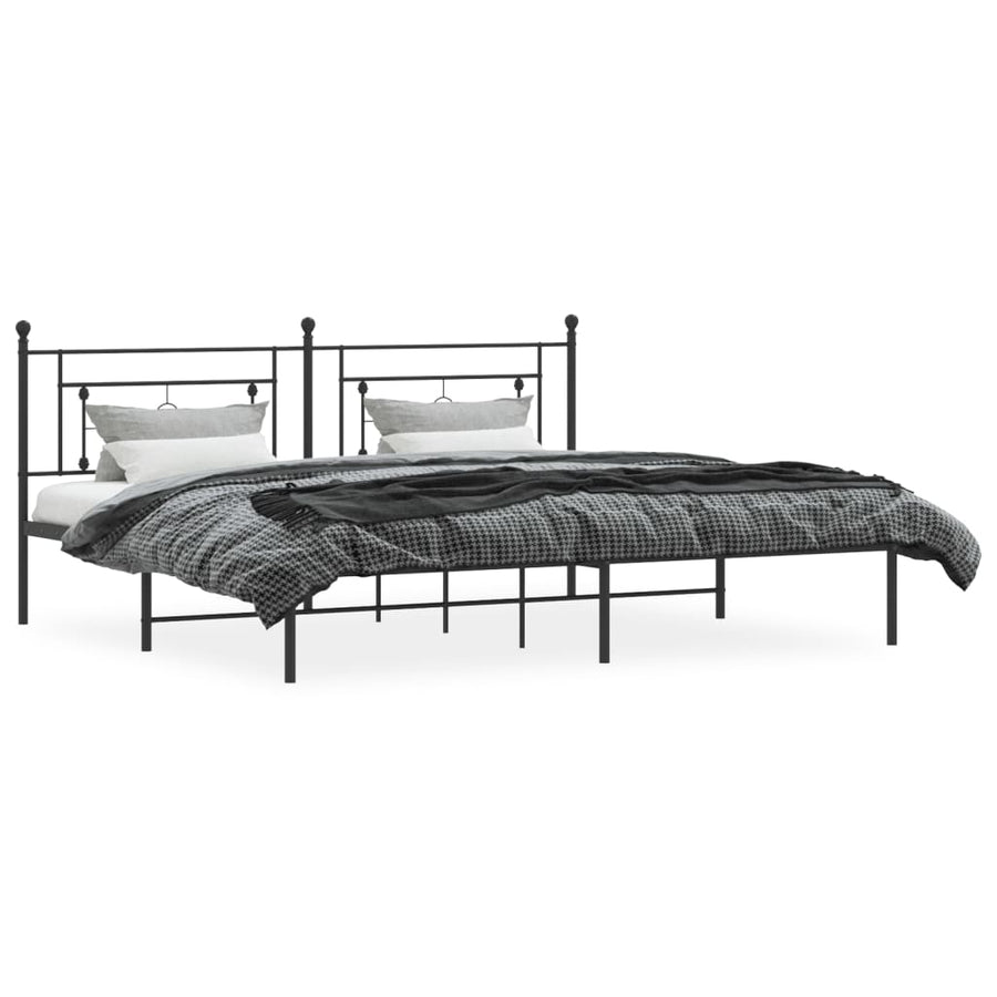 Bedframe Metaal 200 x 200 cm Zwart met hoofdbord