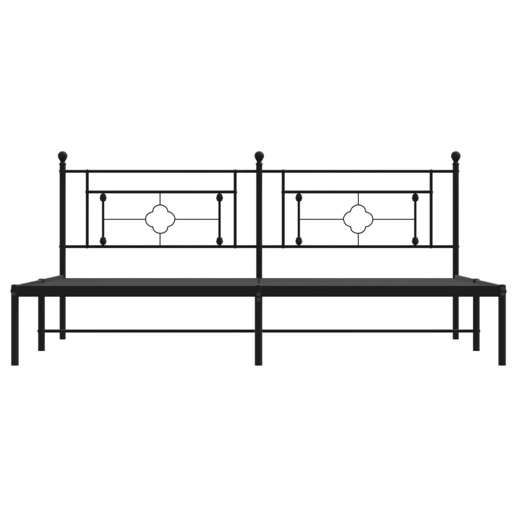 Bedframe Metaal 200 x 200 cm Zwart met hoofdbord
