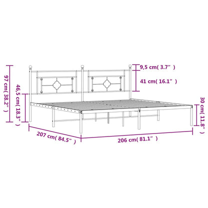 Bedframe Metaal 200 x 200 cm Zwart met hoofdbord