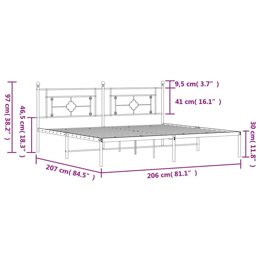 Bedframe Metaal 200 x 200 cm Zwart met hoofdbord
