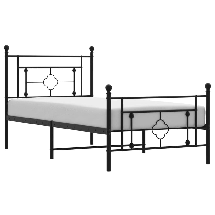 Bedframe Met Hoofd- En Voeteneinde Metaal 90 x 190 cm Zwart met hoofdbord & voetbord