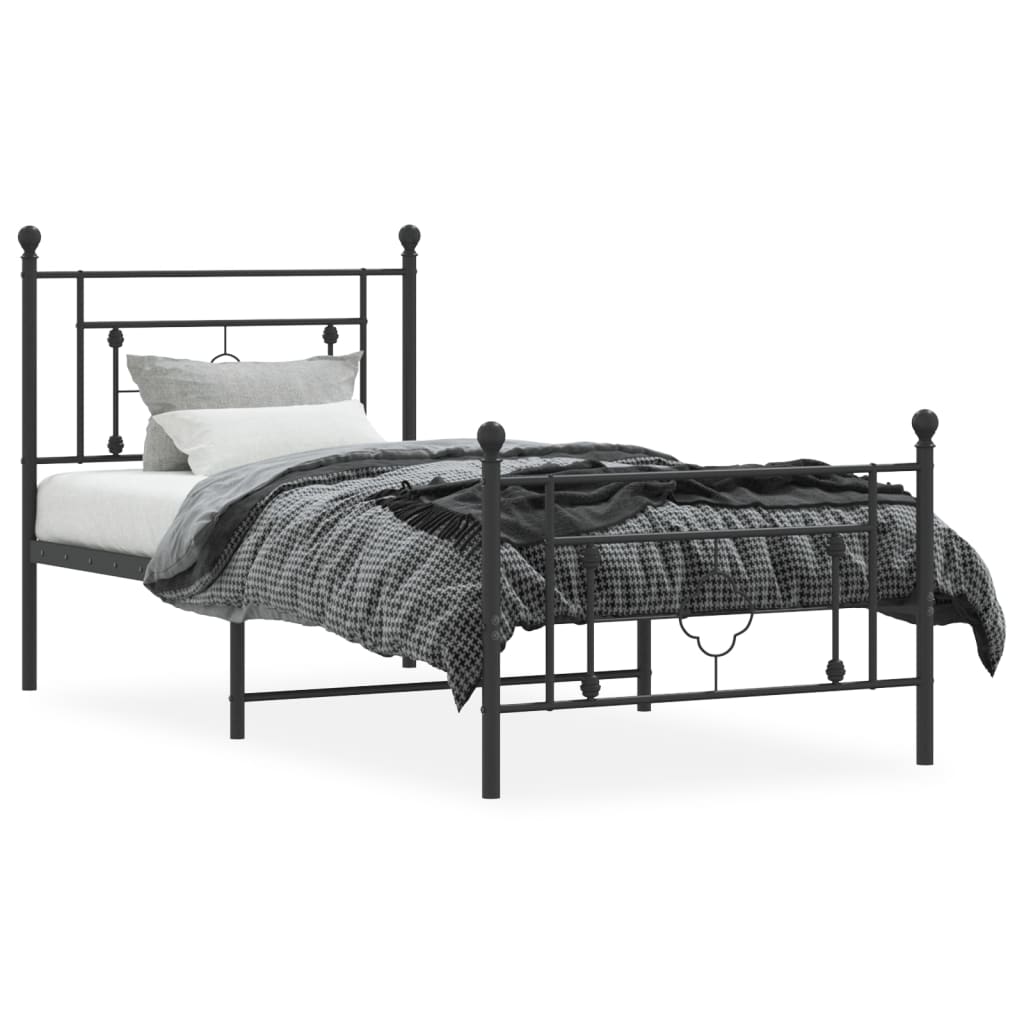 Bedframe Met Hoofd- En Voeteneinde Metaal 90 x 190 cm Zwart met hoofdbord & voetbord