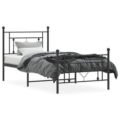 Bedframe Met Hoofd- En Voeteneinde Metaal 90 x 190 cm Zwart met hoofdbord & voetbord