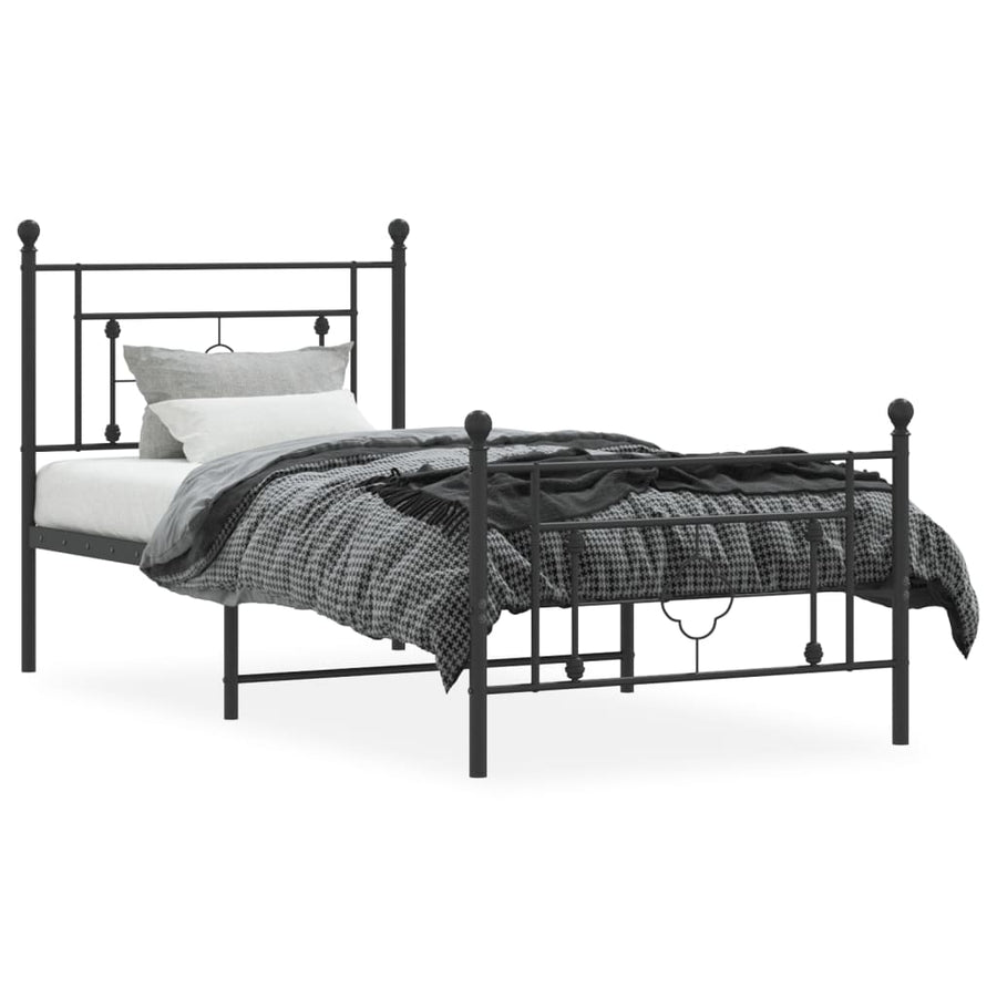 Bedframe Met Hoofd- En Voeteneinde Metaal 90 x 190 cm Zwart met hoofdbord & voetbord