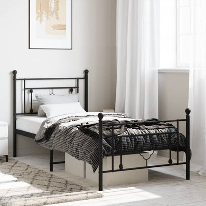 Bedframe Met Hoofd- En Voeteneinde Metaal 90 x 190 cm Zwart met hoofdbord & voetbord