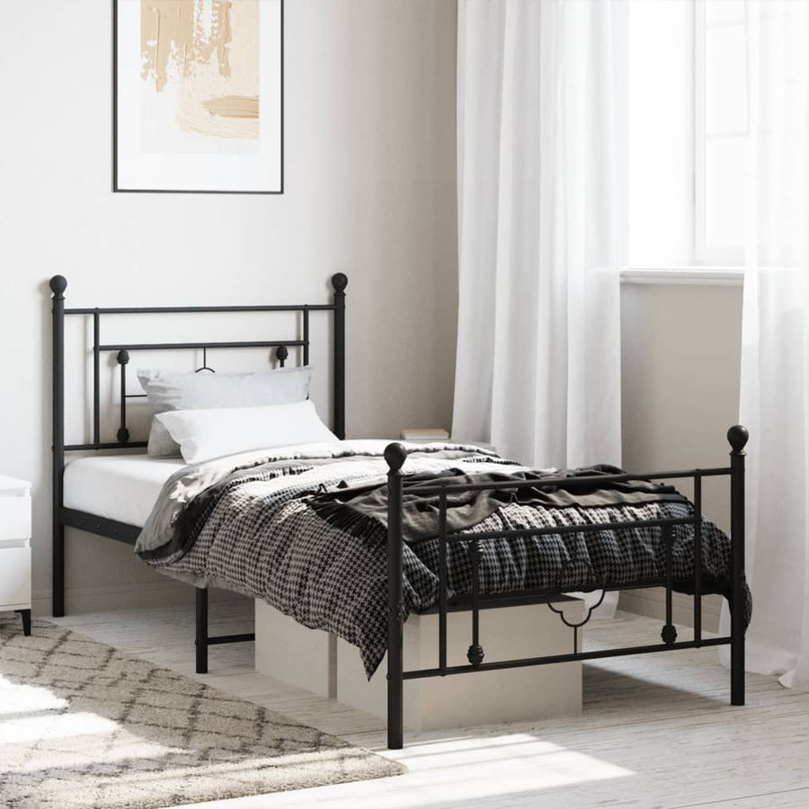 Bedframe Met Hoofd- En Voeteneinde Metaal 90 x 190 cm Zwart met hoofdbord & voetbord