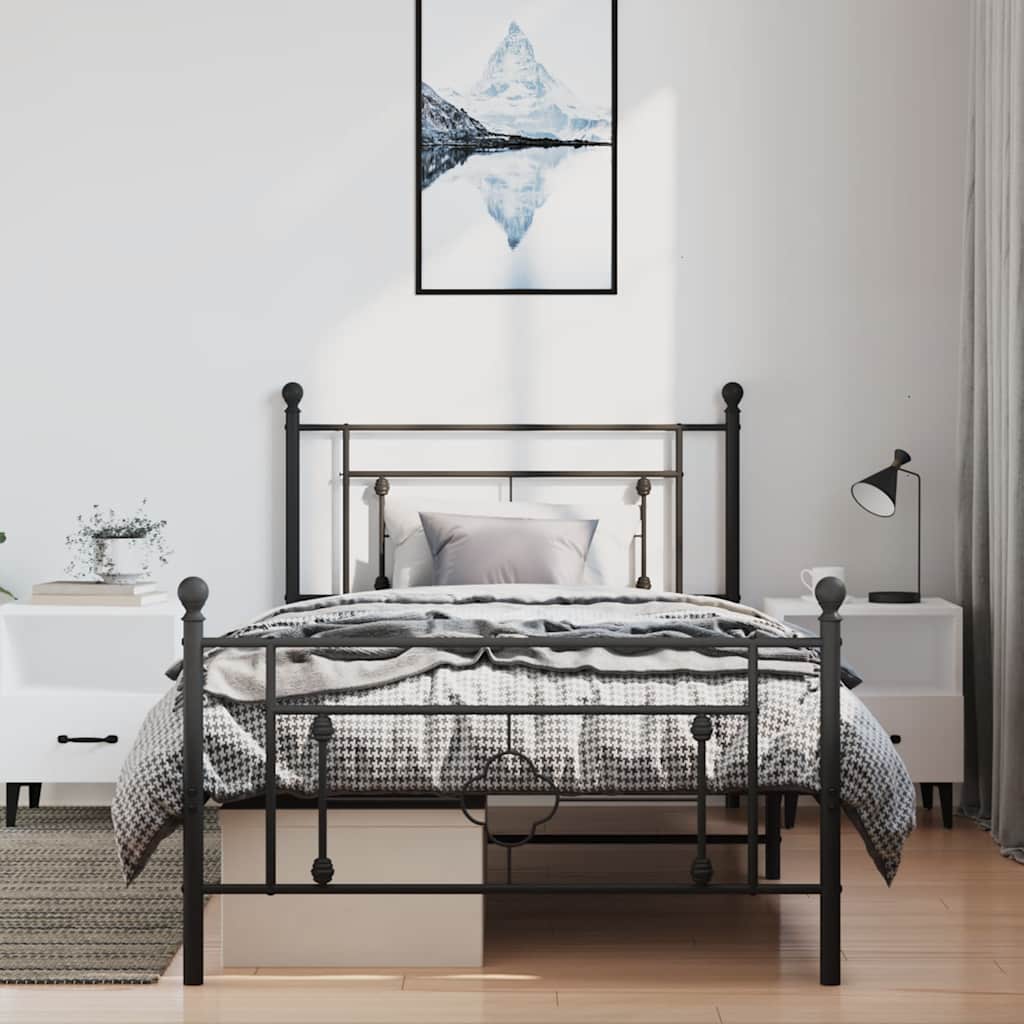 Bedframe met hoofd- en voeteneinde metaal zwart 100x200 cm