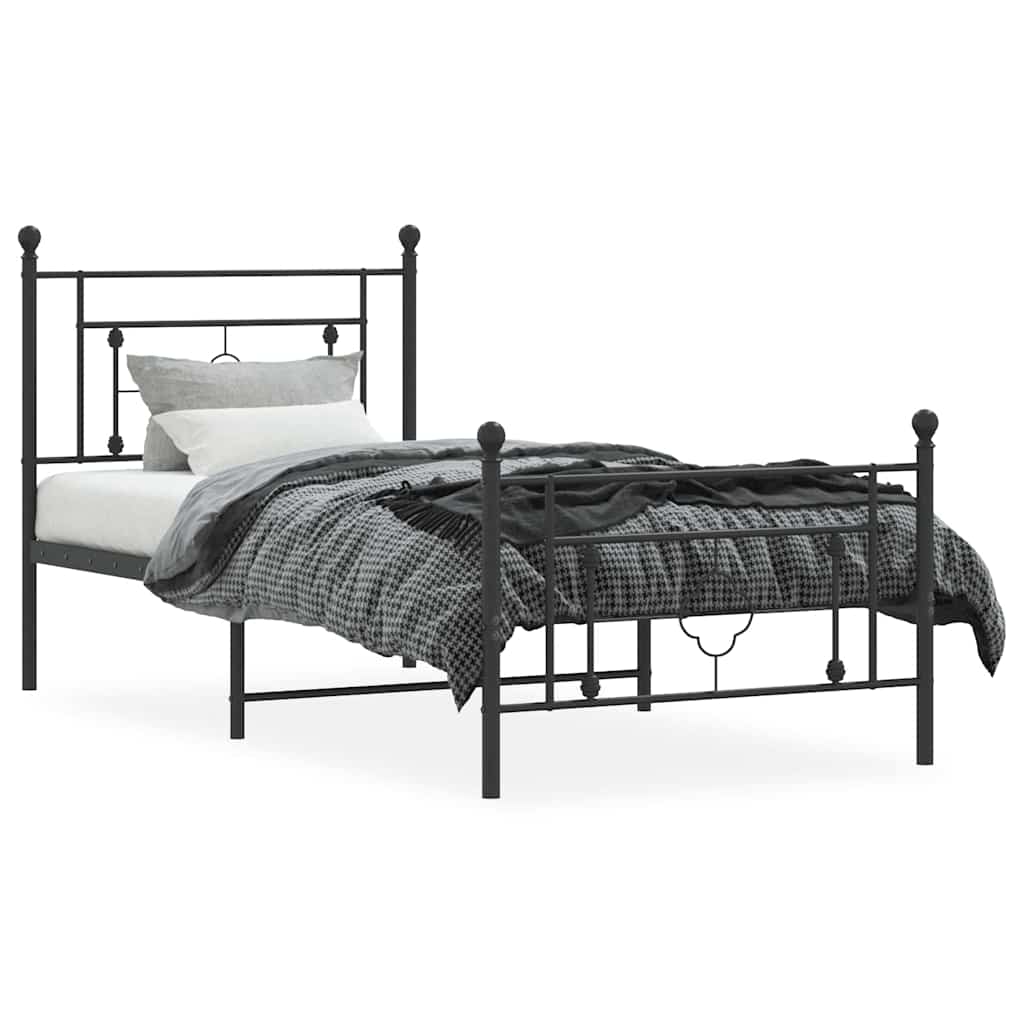 Bedframe met hoofd- en voeteneinde metaal zwart 100x200 cm
