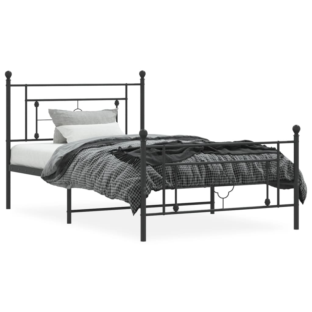 Bedframe Met Hoofd- En Voeteneinde Metaal 107 x 203 cm Zwart met hoofdbord & voetbord