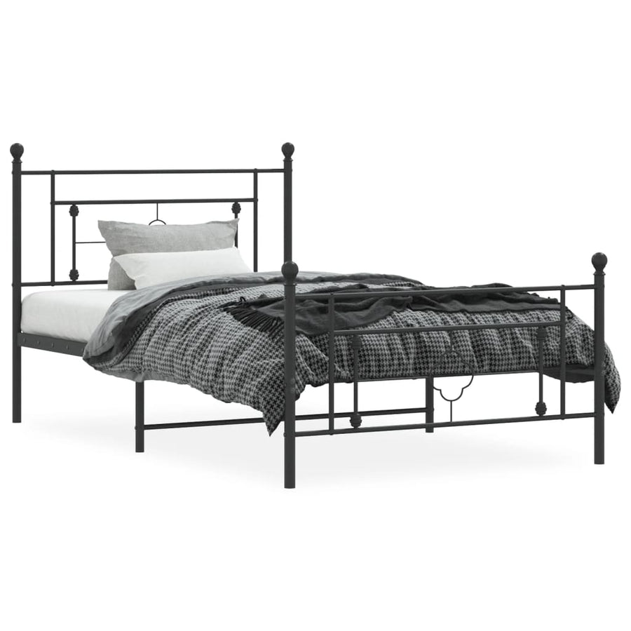 Bedframe Met Hoofd- En Voeteneinde Metaal 107 x 203 cm Zwart met hoofdbord & voetbord