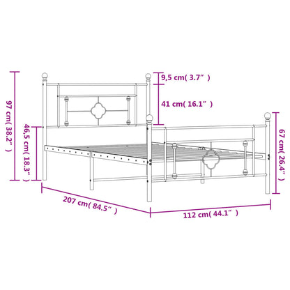 Bedframe Met Hoofd- En Voeteneinde Metaal 107 x 203 cm Zwart met hoofdbord & voetbord