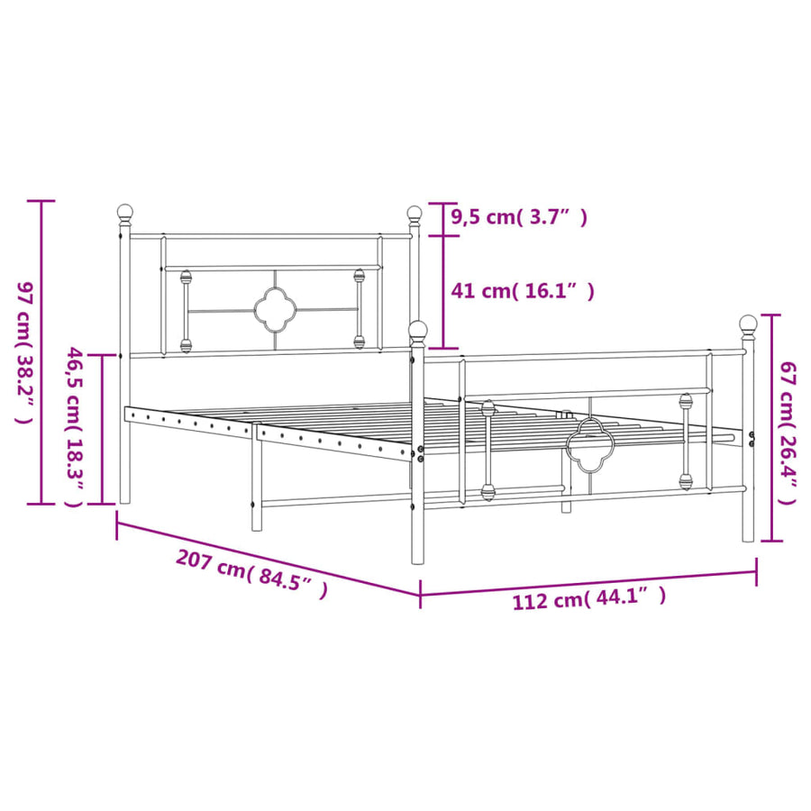 Bedframe Met Hoofd- En Voeteneinde Metaal 107 x 203 cm Zwart met hoofdbord & voetbord