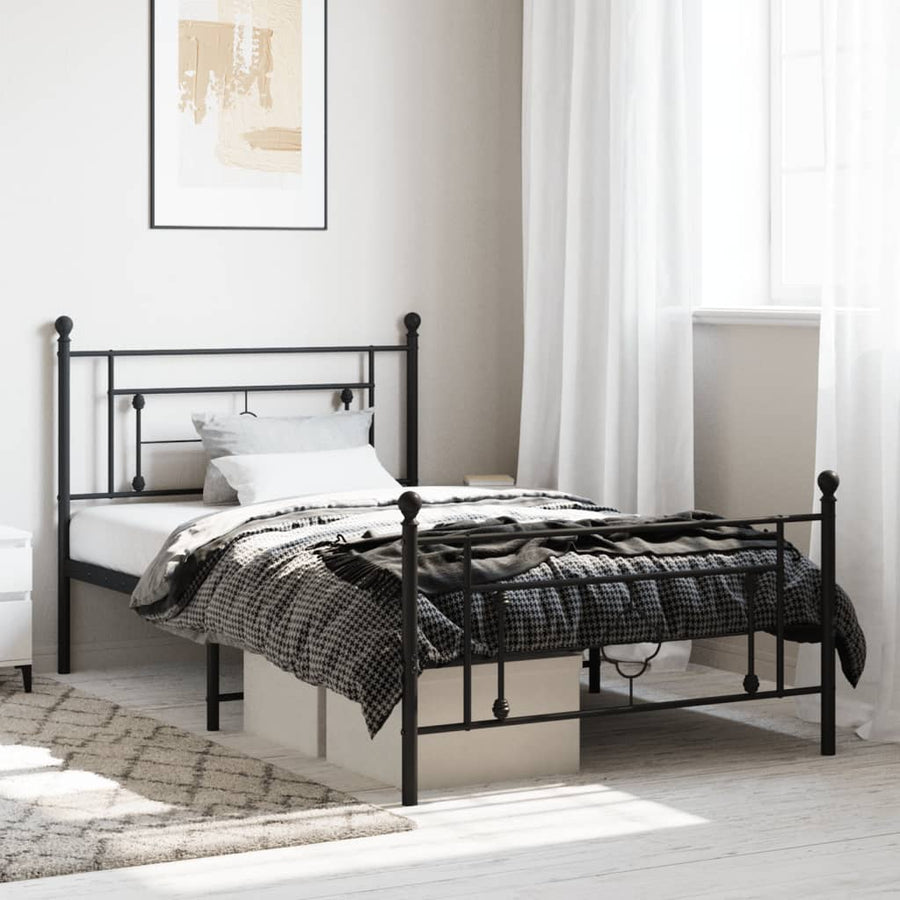 Bedframe Met Hoofd- En Voeteneinde Metaal 107 x 203 cm Zwart met hoofdbord & voetbord