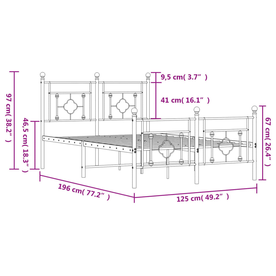 Bedframe Met Hoofd- En Voeteneinde Metaal 120 x 190 cm Zwart met hoofdbord & voetbord