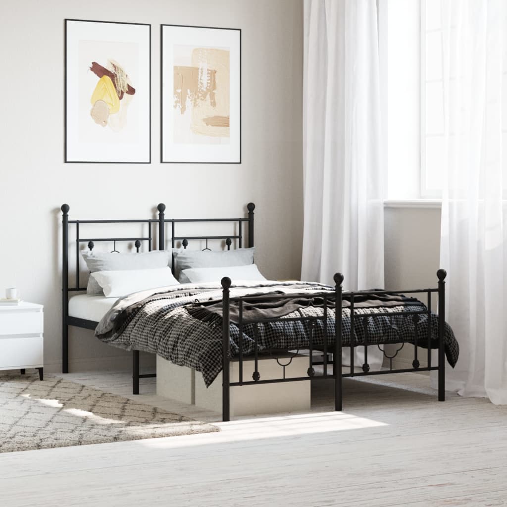 Bedframe Met Hoofd- En Voeteneinde Metaal 120 x 190 cm Zwart met hoofdbord & voetbord