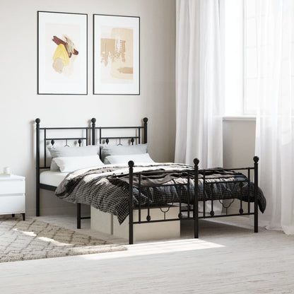 Bedframe Met Hoofd- En Voeteneinde Metaal 120 x 190 cm Zwart met hoofdbord & voetbord