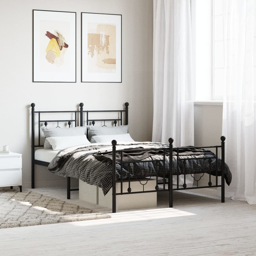 Bedframe Met Hoofd- En Voeteneinde Metaal 120 x 190 cm Zwart met hoofdbord & voetbord