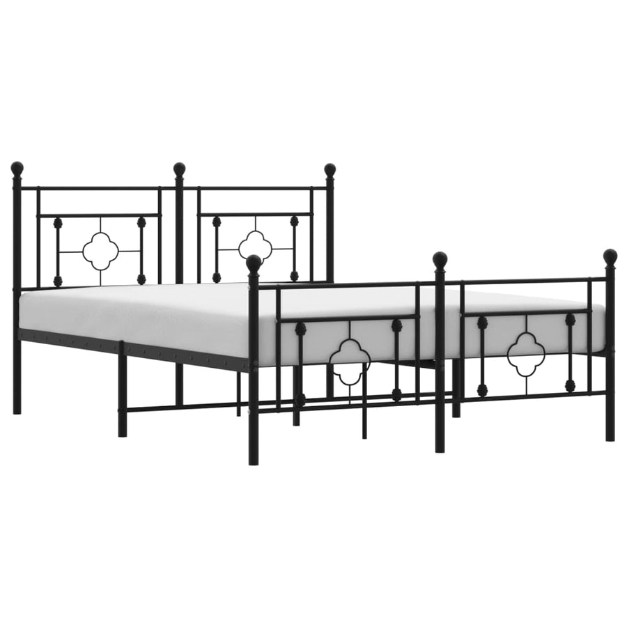 Bedframe Met Hoofd- En Voeteneinde Metaal 135 x 190 cm Zwart met hoofdbord & voetbord