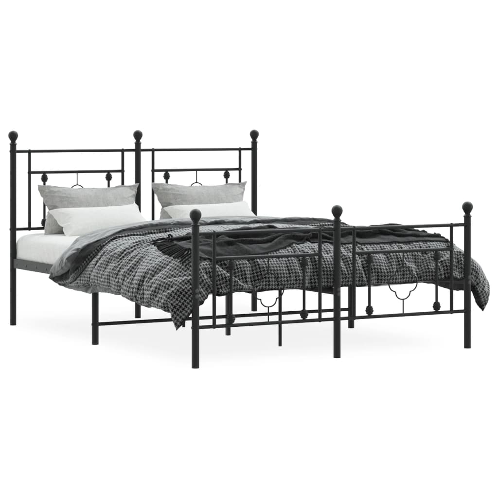 Bedframe Met Hoofd- En Voeteneinde Metaal 135 x 190 cm Zwart met hoofdbord & voetbord