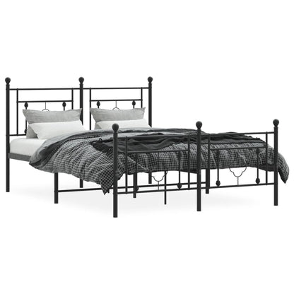 Bedframe Met Hoofd- En Voeteneinde Metaal 135 x 190 cm Zwart met hoofdbord & voetbord