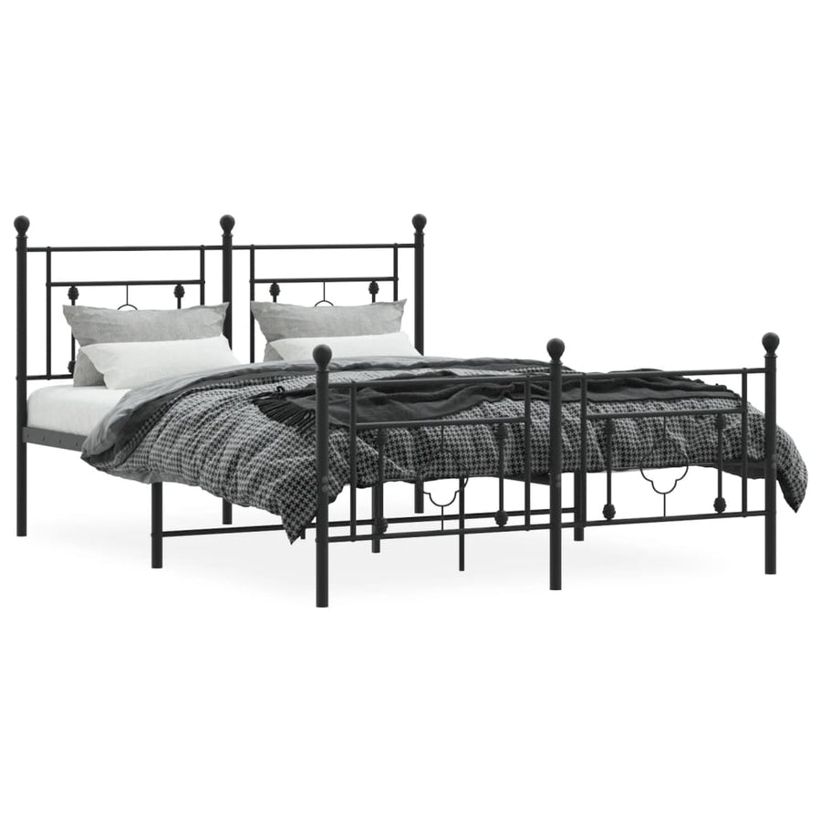 Bedframe Met Hoofd- En Voeteneinde Metaal 135 x 190 cm Zwart met hoofdbord & voetbord