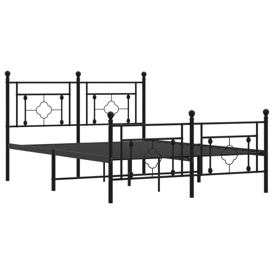 Bedframe Met Hoofd- En Voeteneinde Metaal 135 x 190 cm Zwart met hoofdbord & voetbord