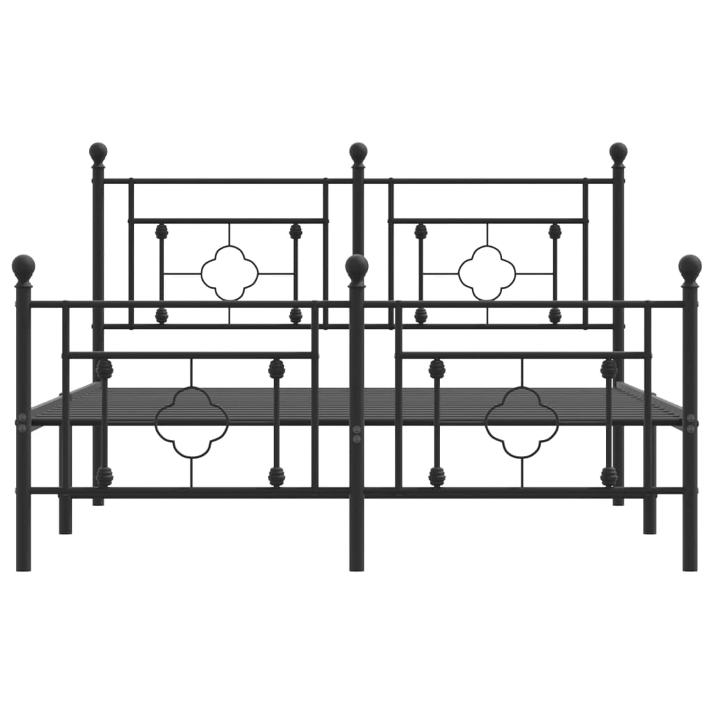 Bedframe Met Hoofd- En Voeteneinde Metaal 135 x 190 cm Zwart met hoofdbord & voetbord