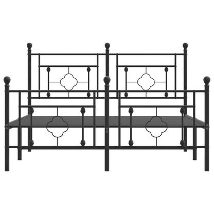 Bedframe Met Hoofd- En Voeteneinde Metaal 135 x 190 cm Zwart met hoofdbord & voetbord