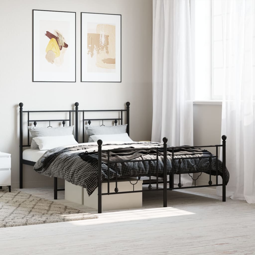 Bedframe Met Hoofd- En Voeteneinde Metaal 135 x 190 cm Zwart met hoofdbord & voetbord