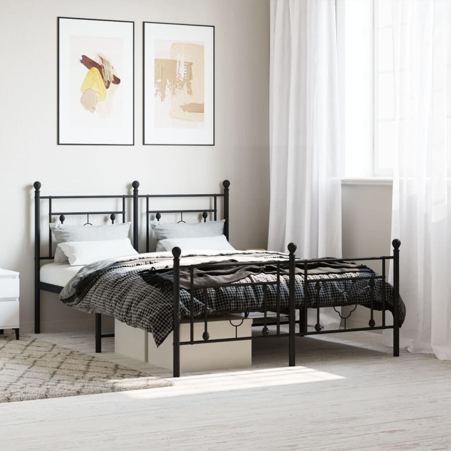 Bedframe Met Hoofd- En Voeteneinde Metaal 135 x 190 cm Zwart met hoofdbord & voetbord