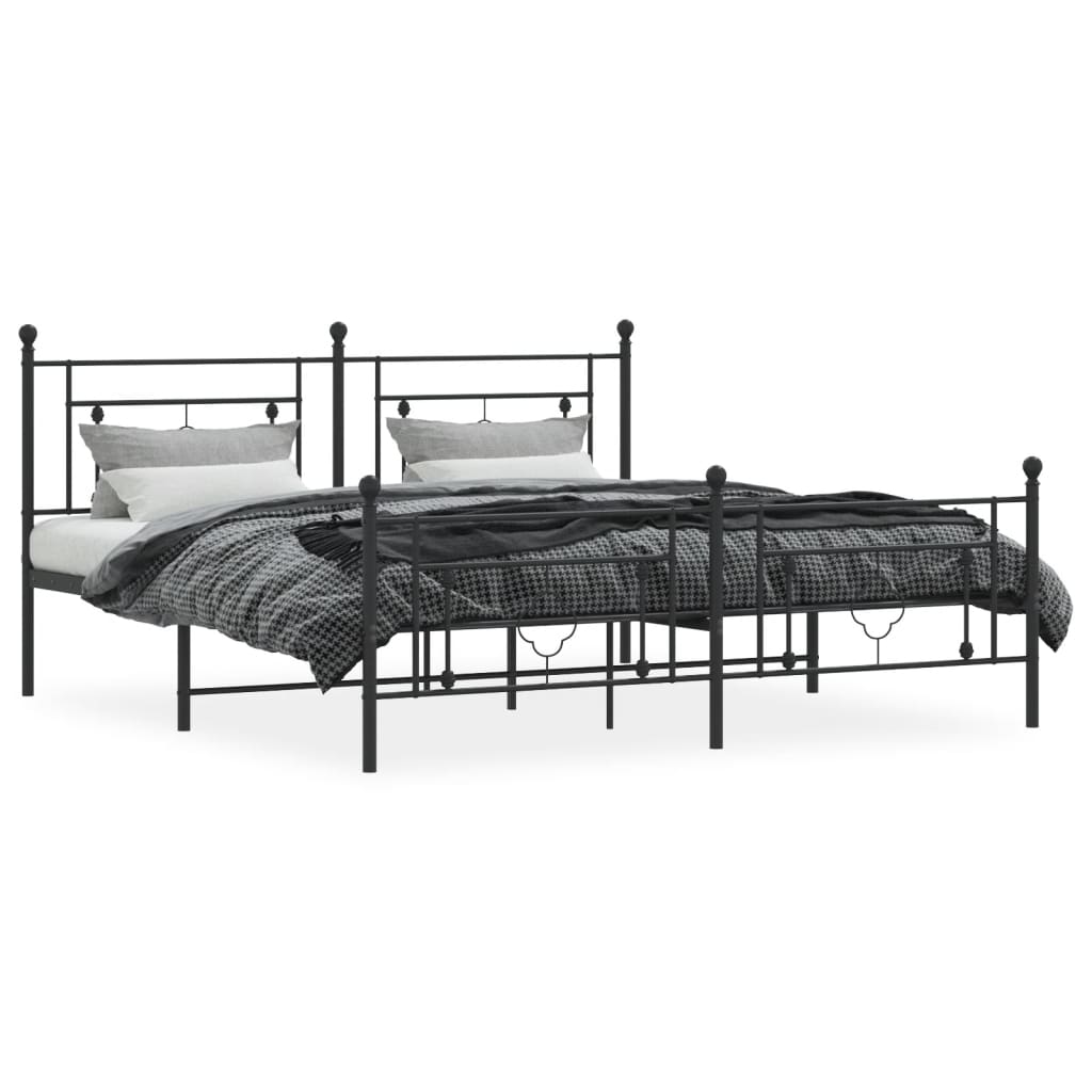 Bedframe Met Hoofd- En Voeteneinde Metaal 183 x 213 cm Zwart met hoofdbord & voetbord