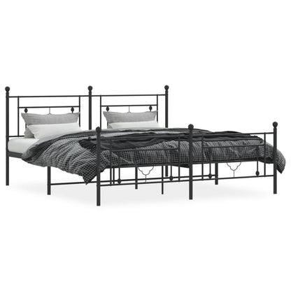 Bedframe Met Hoofd- En Voeteneinde Metaal 183 x 213 cm Zwart met hoofdbord & voetbord