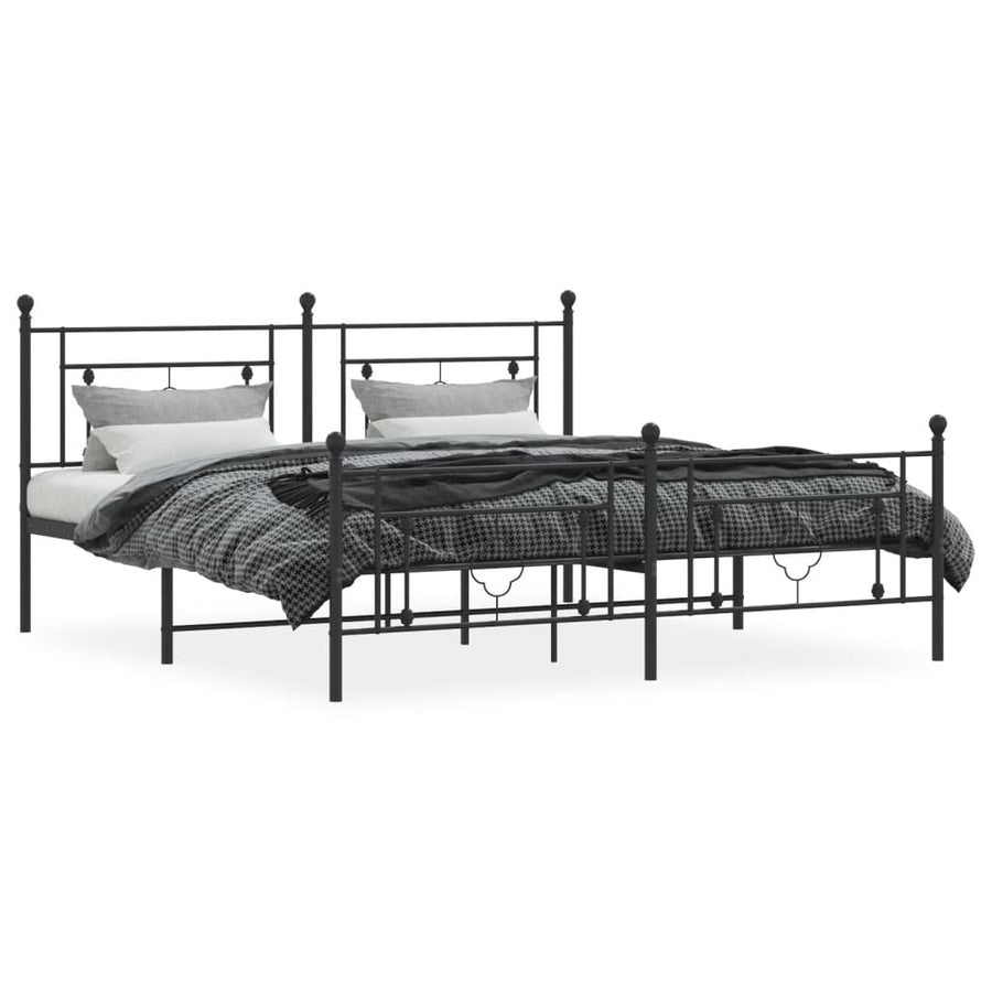 Bedframe Met Hoofd- En Voeteneinde Metaal 183 x 213 cm Zwart met hoofdbord & voetbord