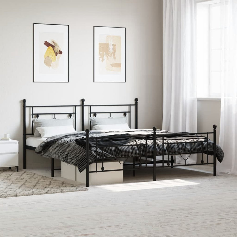 Bedframe Met Hoofd- En Voeteneinde Metaal 183 x 213 cm Zwart met hoofdbord & voetbord