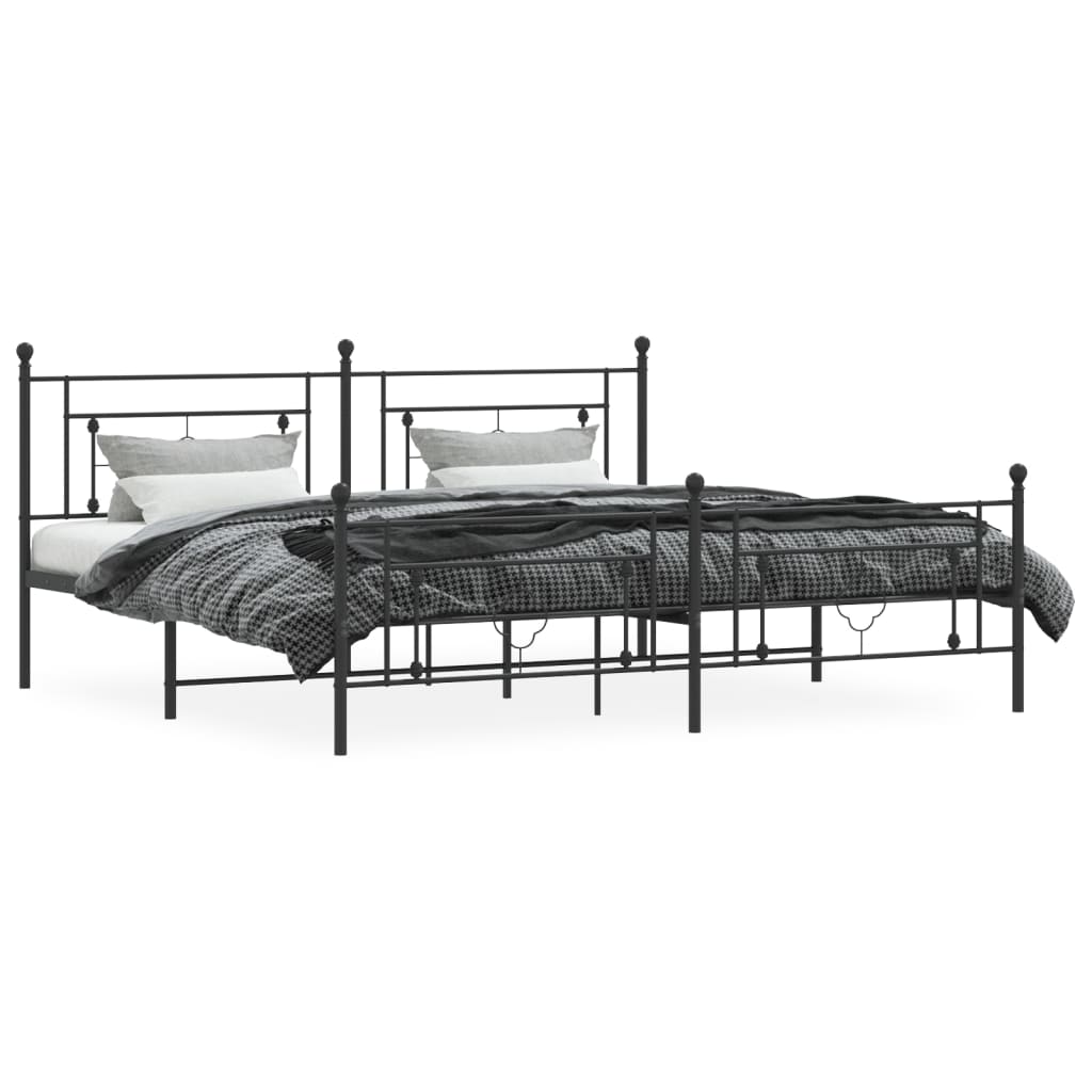 Bedframe Met Hoofd- En Voeteneinde Metaal 193 x 203 cm Zwart met hoofdbord & voetbord