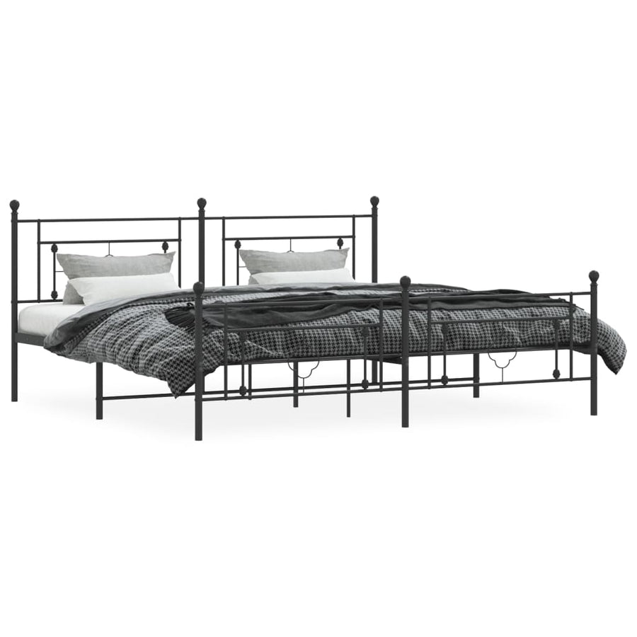 Bedframe Met Hoofd- En Voeteneinde Metaal 193 x 203 cm Zwart met hoofdbord & voetbord