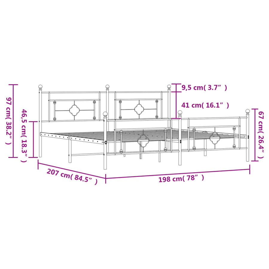 Bedframe Met Hoofd- En Voeteneinde Metaal 193 x 203 cm Zwart met hoofdbord & voetbord