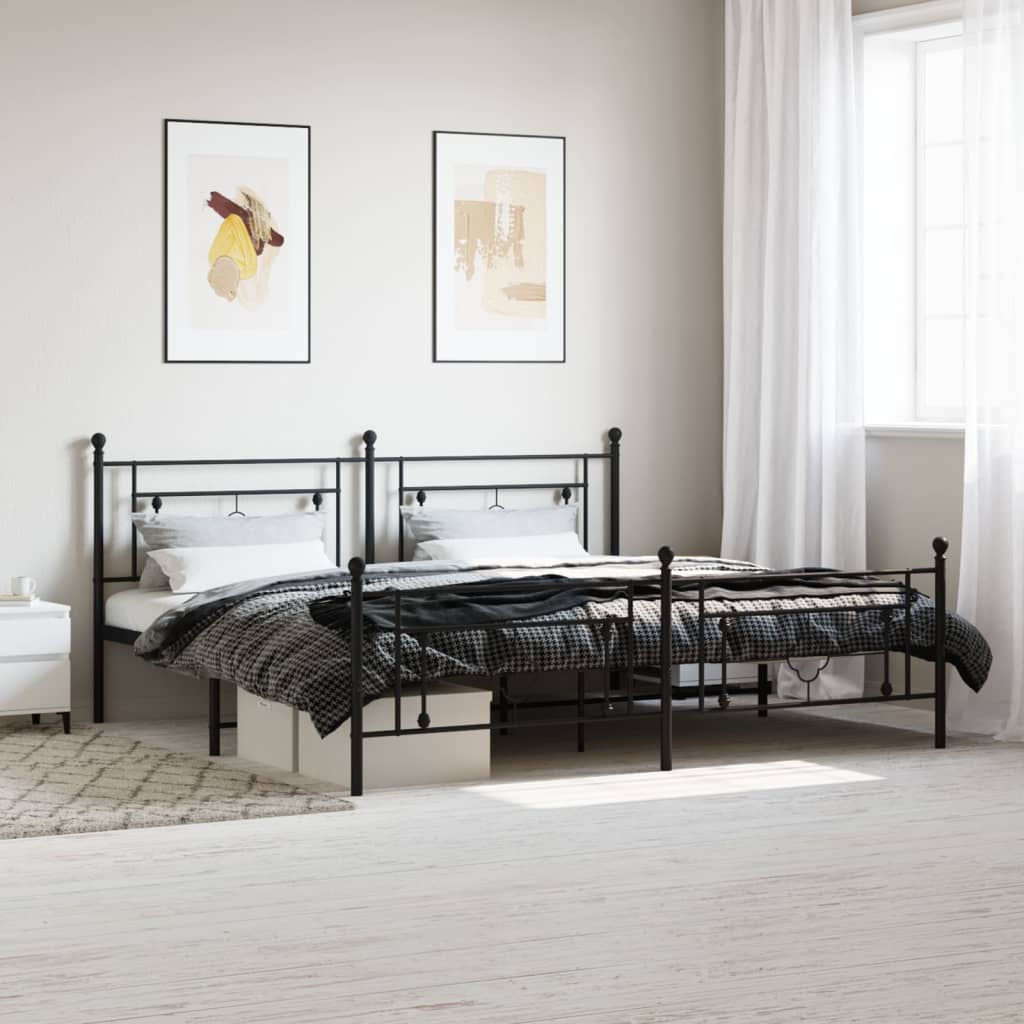 Bedframe Met Hoofd- En Voeteneinde Metaal 193 x 203 cm Zwart met hoofdbord & voetbord