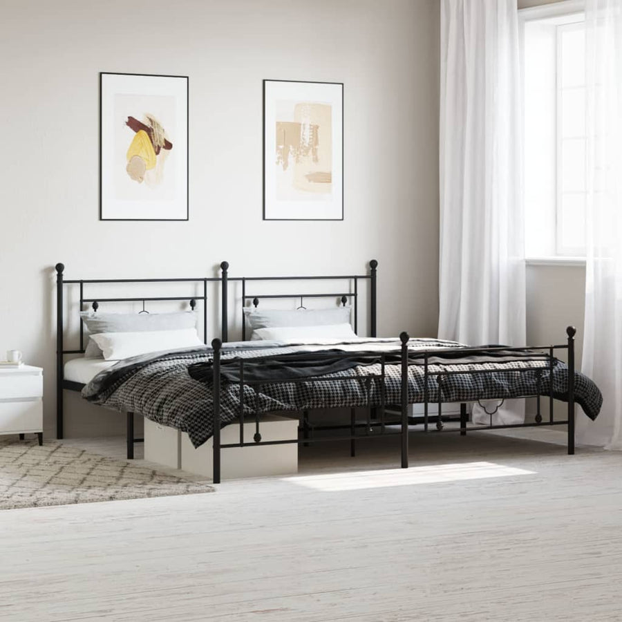 Bedframe Met Hoofd- En Voeteneinde Metaal 193 x 203 cm Zwart met hoofdbord & voetbord