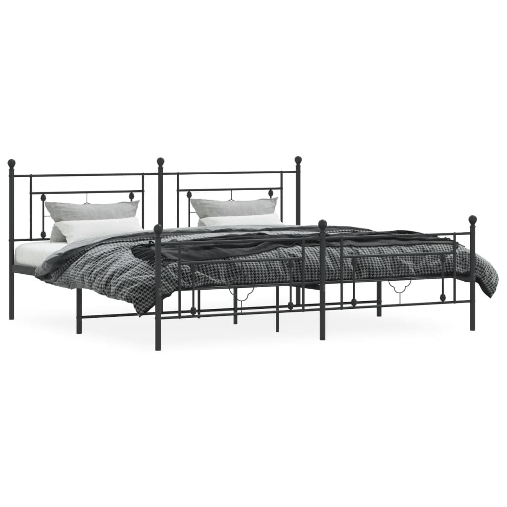 Bedframe Met Hoofd- En Voeteneinde Metaal 200 x 200 cm Zwart met hoofdbord & voetbord