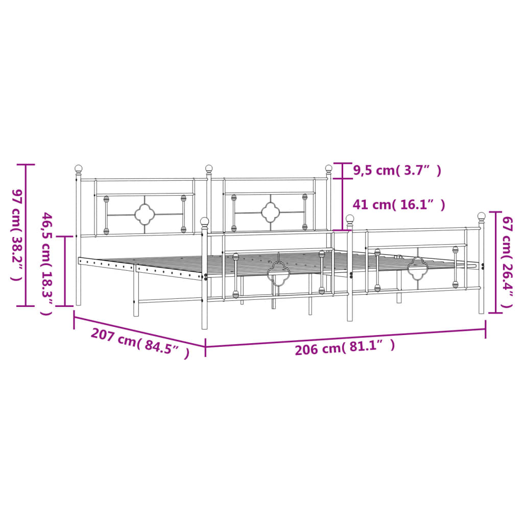 Bedframe Met Hoofd- En Voeteneinde Metaal 200 x 200 cm Zwart met hoofdbord & voetbord