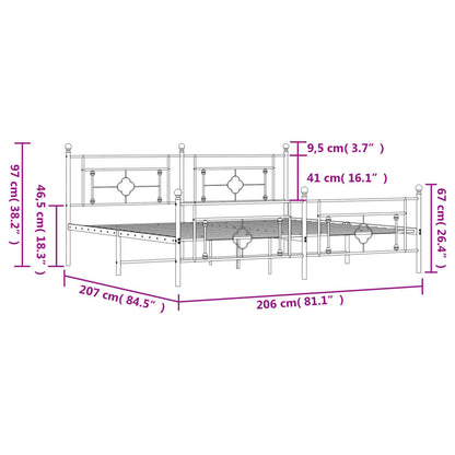 Bedframe Met Hoofd- En Voeteneinde Metaal 200 x 200 cm Zwart met hoofdbord & voetbord